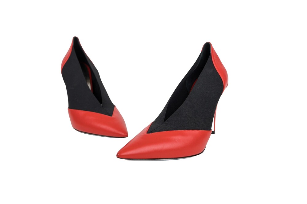 Givenchy Red Black Leather and Stretch Knit Pointed Toe Heels Size 38